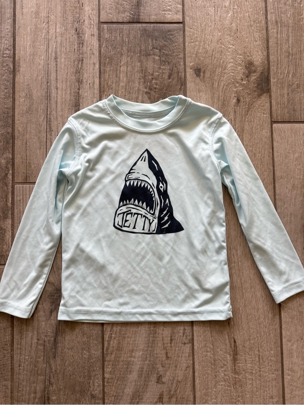 Youth Light Blue Rash Guard with Shark Graphic